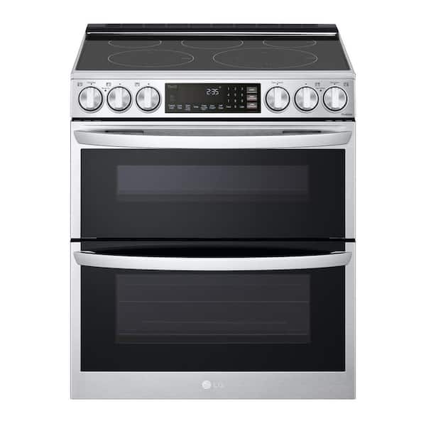 LG 7.3 cu. ft. Smart Double Oven Slide-In Electric Range with ProBake and InstaView in PrintProof Stainless Steel