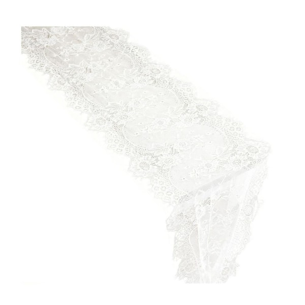 14 in. W x 120 in. L White Floral Rose Polyester Lace Table Runner Set of 12