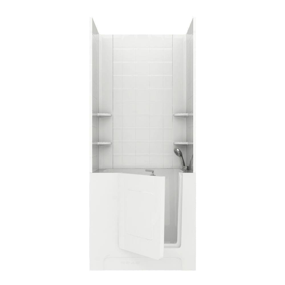 Rampart 3.3 ft. Walk-in Whirlpool and Air Bathtub with 6 in. Tile Easy Up Adhesive Wall Surround in White price history on PriceWatchPro