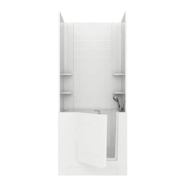Universal Tubs Rampart 3.3 ft. Walk-in Whirlpool and Air Bathtub with 6 in. Tile Easy Up Adhesive Wall Surround in White