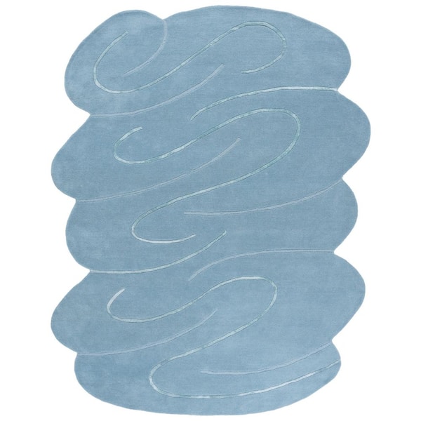 Novelty 8 ft. x 10 ft. Blue Solid Swirls Specialty Area Rug