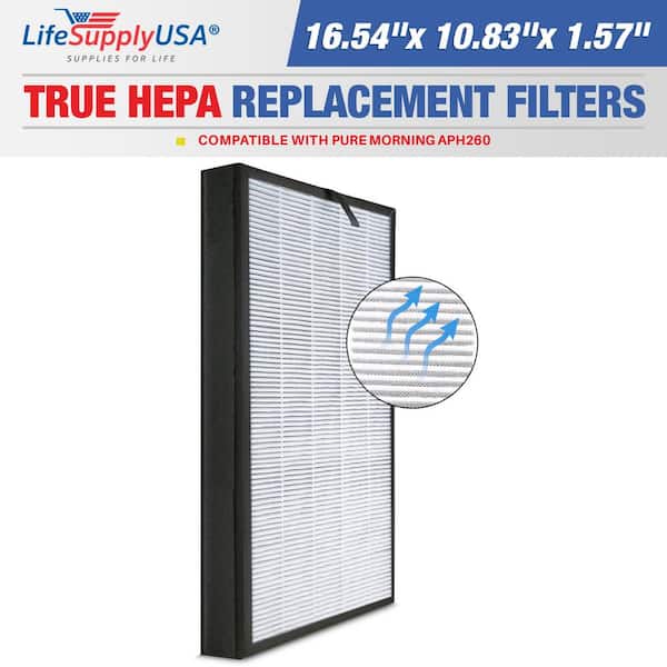 LifeSupplyUSA 3-in-1 True HEPA Replacement Filter plus Pre-Filter plus Carbon Filter Compatible with Pure Morning APH260 Air Purifier