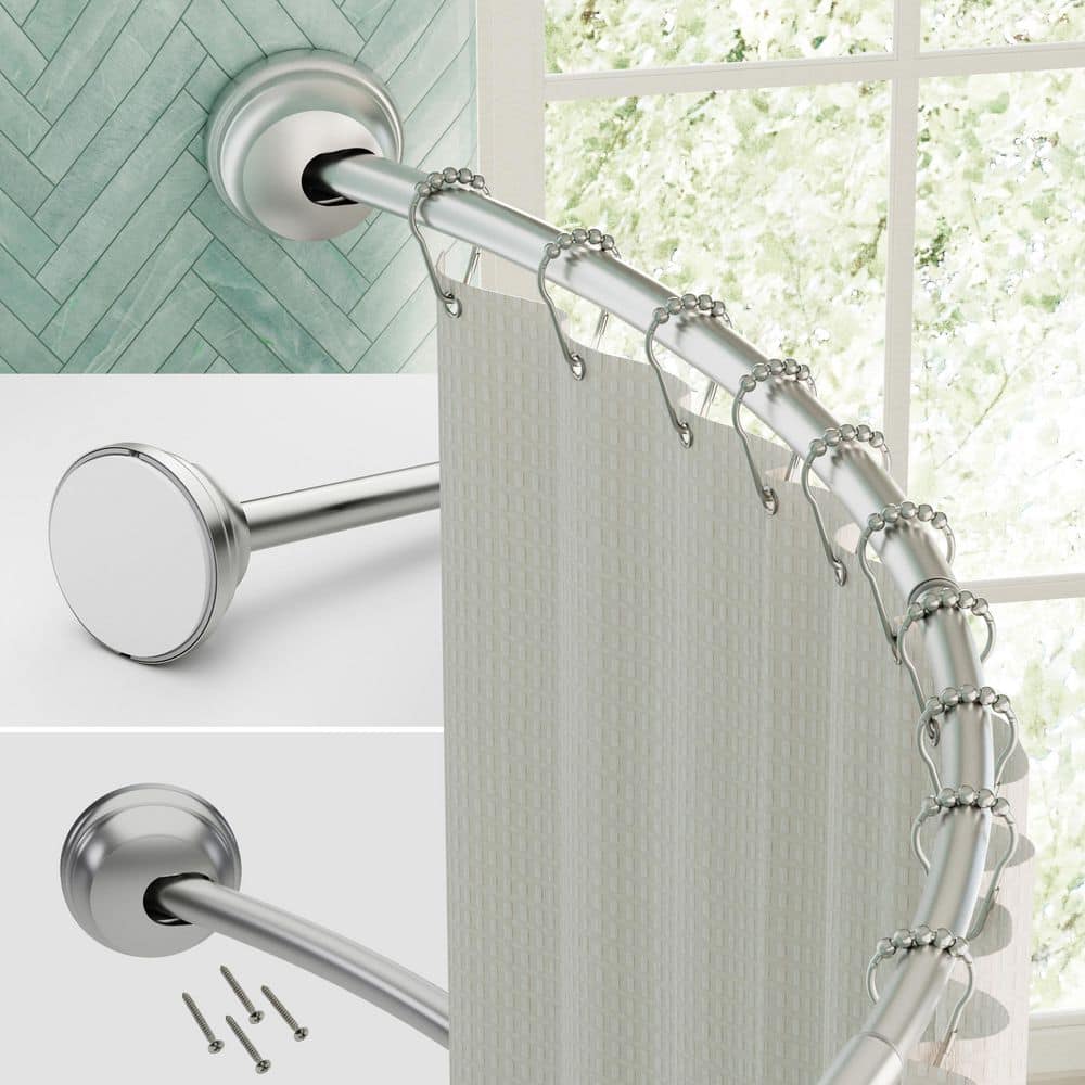 Adjustable Brushed Nickel Curved Shower Rod 32"-40"