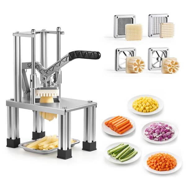 French Fry Cutter, Commercial Vegetable Chopper with 4 Blades, Stainless Steel Potato Slicer, Home & Restaurant Use