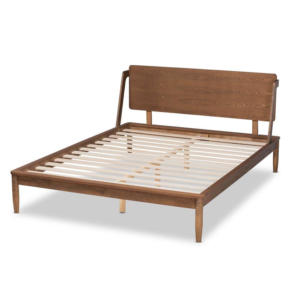 Sadler King Walnut Wood Frame Platform Bed with Tufted Headboard
