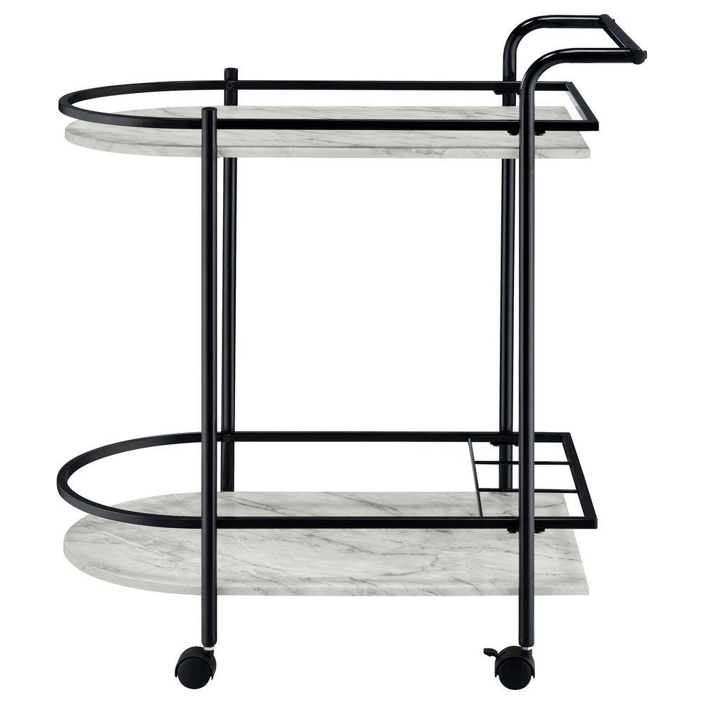 Black and White Faux Marble Rectangular Bar Cart with Wine Rack