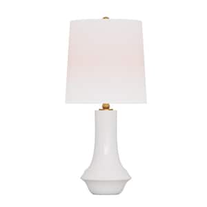 Jenna 12 in. W x 25.25 in. H New White Medium Contemporary Table Lamp for Living Room with White Linen Fabric Shade