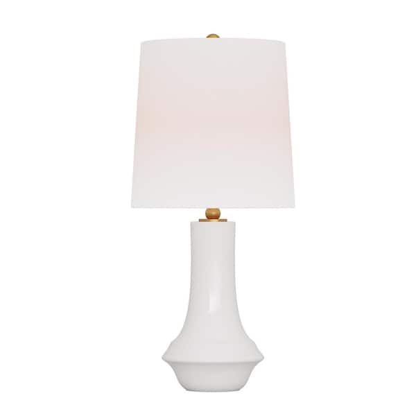 Generation Lighting Jenna 12 in. W x 25.25 in. H New White Medium Contemporary Table Lamp for Living Room with White Linen Fabric Shade