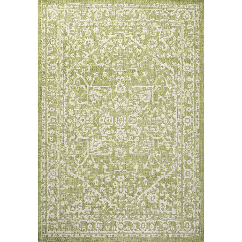 Green Polypropylene 4 ft. x 6 ft. Floral Indoor Area Rug