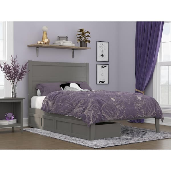 AFI NoHo Grey Full Solid Wood Storage Platform Bed with 2 Drawers