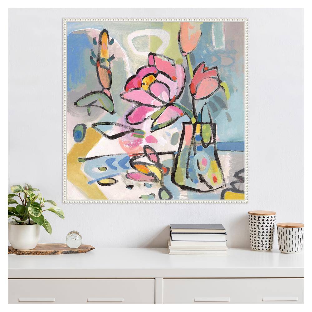 Colorful Abstract Floral Canvas Print with Beaded Frame