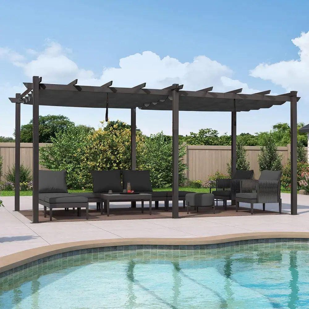 PURPLE LEAF 12 ft. x 18 ft. Gray Pergola with Retractable Canopy ...