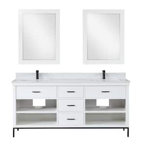 Kesia 72 in. W x 22 in. D x 34 in. H Double Sink Bath Vanity in White with White Composite Stone Top and Mirror