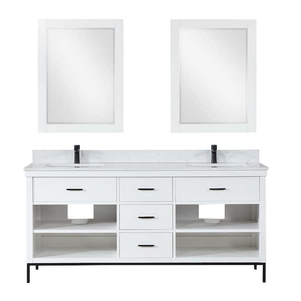 Altair Kesia 72 in. W x 22 in. D x 34 in. H Double Sink Bath Vanity in White with White Composite Stone Top and Mirror
