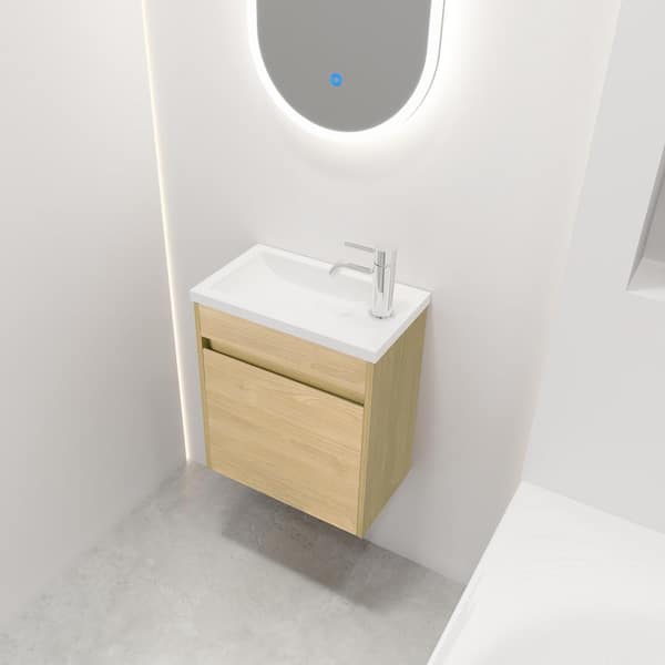 Staykiwi 17.3 in. W x 10.2 in. D x 19.9 in. H Single Floating Bath Vanity Brown with White Resin Sink