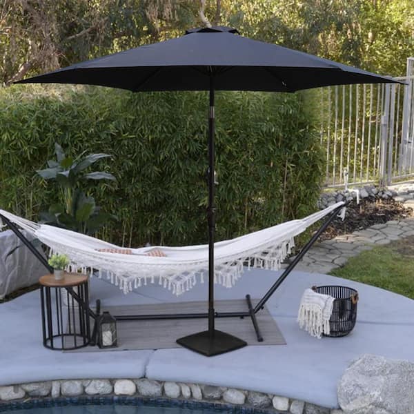 Maincraft 8.8 ft. Aluminum Patio Market Umbrella with Resin Base, Push Button Tilt and Crank Lift, Navy