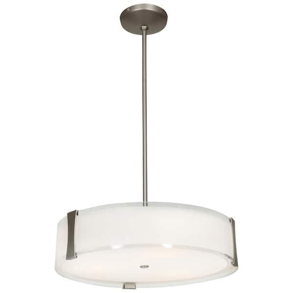 Access Lighting Tara 3-Light Brushed Steel Shaded Pendant Light with Glass Shade