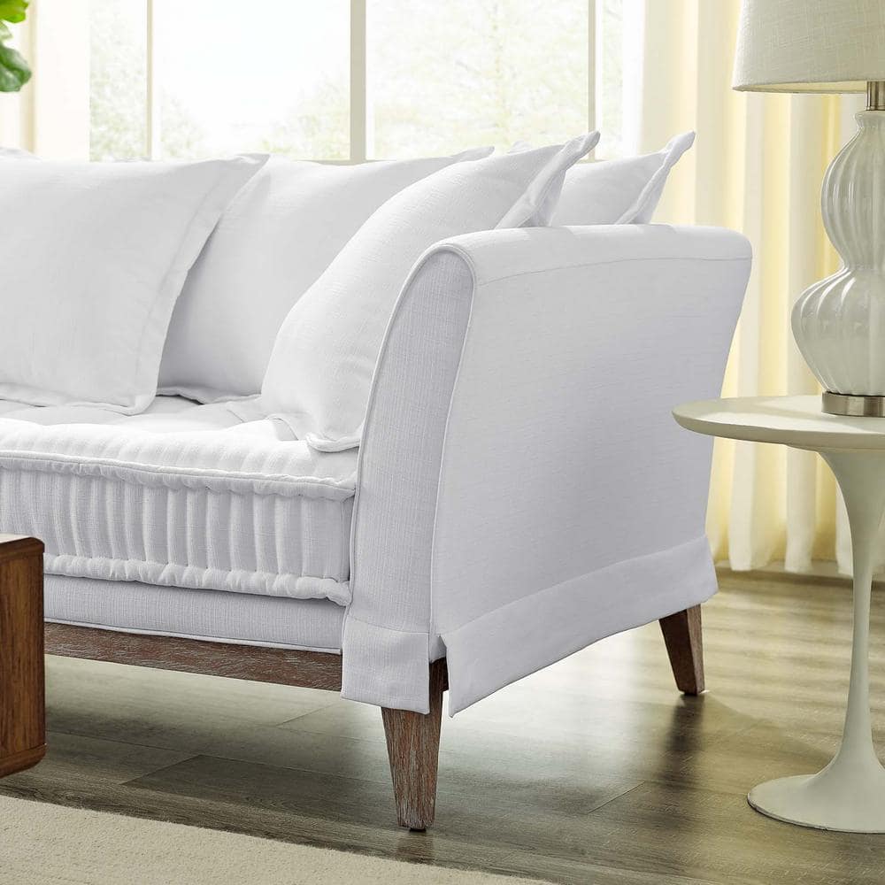 Rowan 84 in. White Fabric Sofa with Rustic Wood Frame