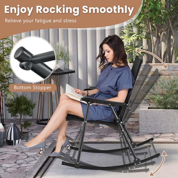 Costway Black Metal Folding Outdoor Rocking Chair with Heavy-Duty