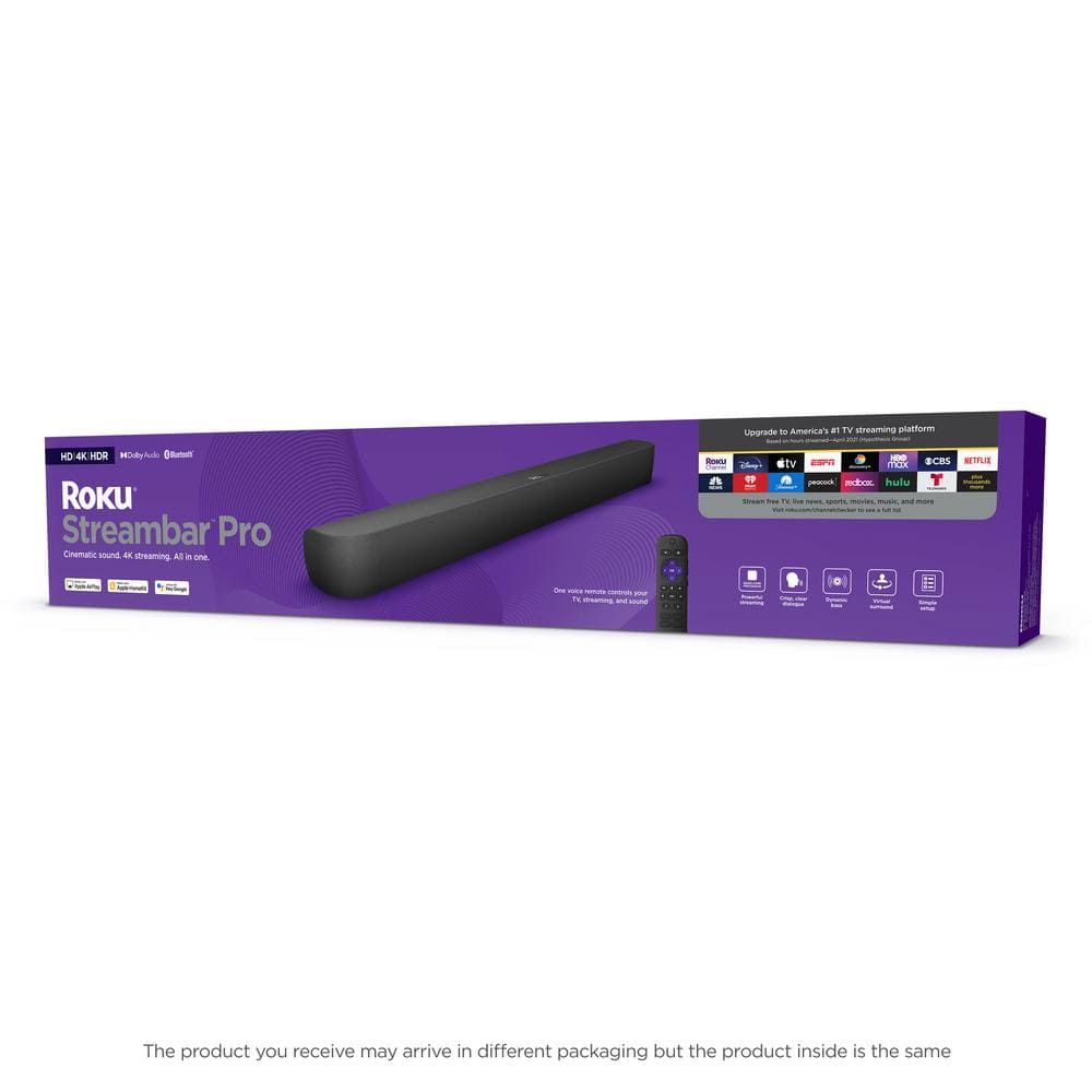 Roku Streambar Pro 2-In-1 Soundbar and Media Streaming Device in Black 9101R2