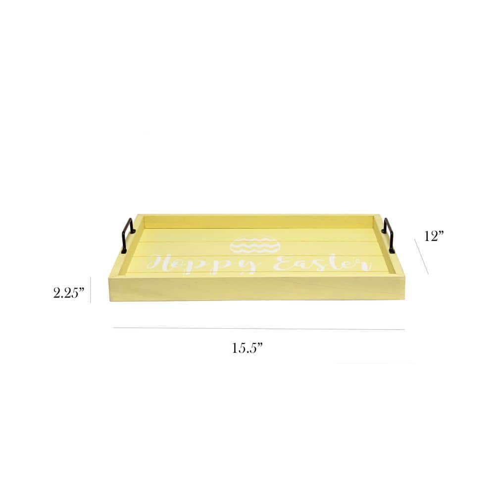 Farmhouse Yellow Wash Wood Serving Tray with Black Handles