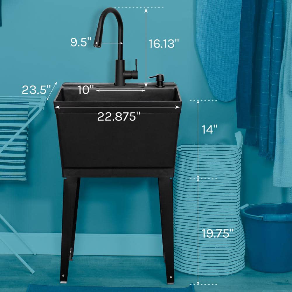 Black Thermoplastic Freestanding Utility Sink with High-Arc Faucet