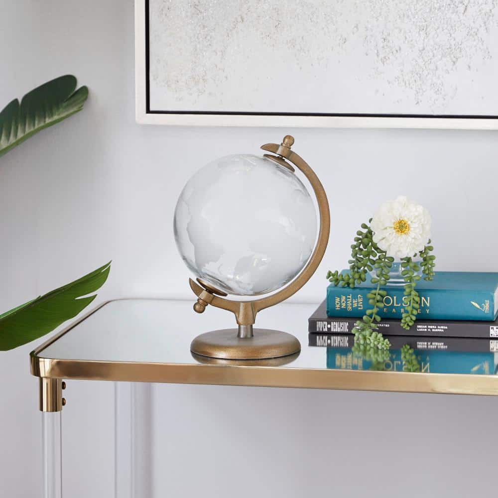Sleek Concrete & Glass Globe with Aluminum Stand, 12" White