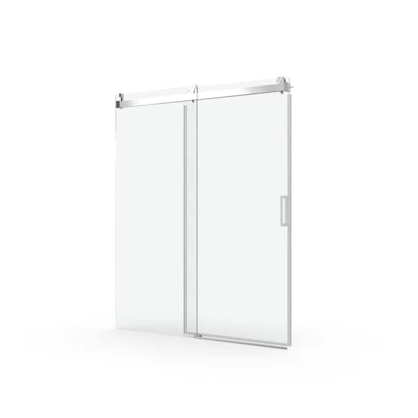 JimsMaison 72 in. W x 76 in. H Single Sliding Frameless Shower Door in Brushed Nickel