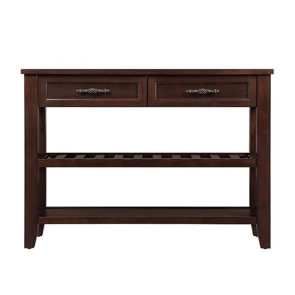 Unbranded 42.01 in. W x 13.78 in. D x 29.92 in. H Espresso Brown Linen Cabinet Console Table with 2 Storage Drawers and 2 Shelves