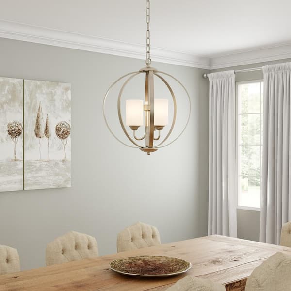 Hampton Bay Findlay 3-Light Brushed Nickel Chandelier with Etched White Glass Shades