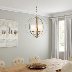 Findlay 3-Light Brushed Nickel Chandelier with Etched White Glass Shades