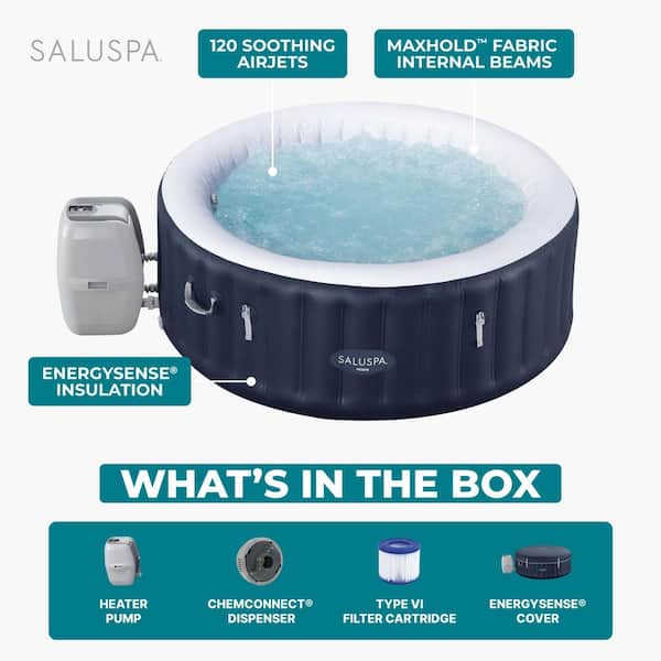 Salu Spa Miami 4-Person 120 Jet 120V Inflatable Hot Tub with AirJet System Freeze Shield Energy Efficient Portable Spa