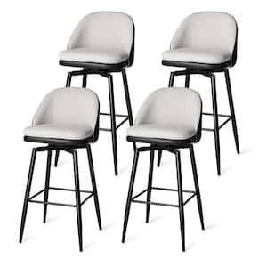 30.75 in Seat Height Swivel Bar Stool with Metal Black Tapered Legs- Black Leatherette Mixed Beige Chenille  (Set of 4）