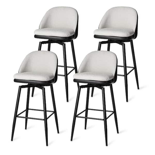 30.75 in Seat Height Swivel Bar Stool with Metal Black Tapered Legs- Black Leatherette Mixed Beige Chenille  (Set of 4）