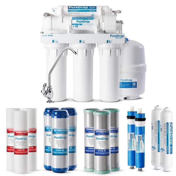 5-Stage Reverse Osmosis System with Extra Filter Set Reduces PFAS Fluoride Arsenic Chloramine Lead Chlorine