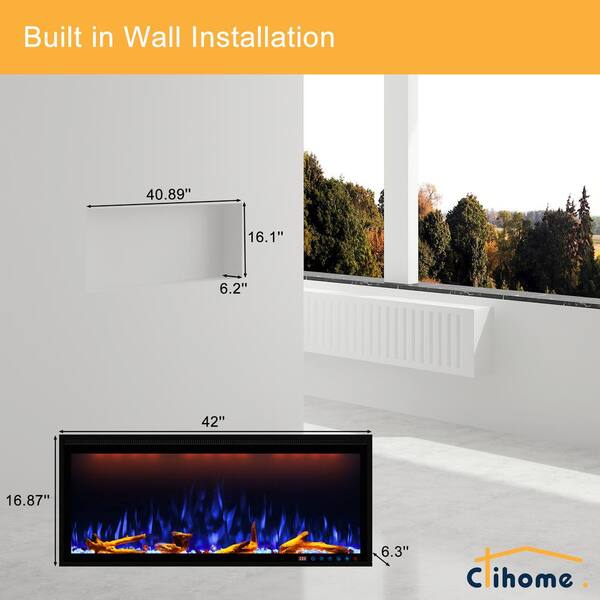 Clihome 42-72 Wall-Mounted w/ RC (1500W) Electric Fireplace - 50 in.