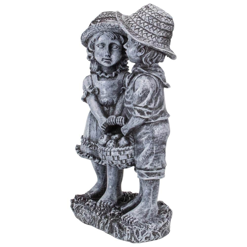 13" Boy and Girl Apple Picking Resin Garden Statue