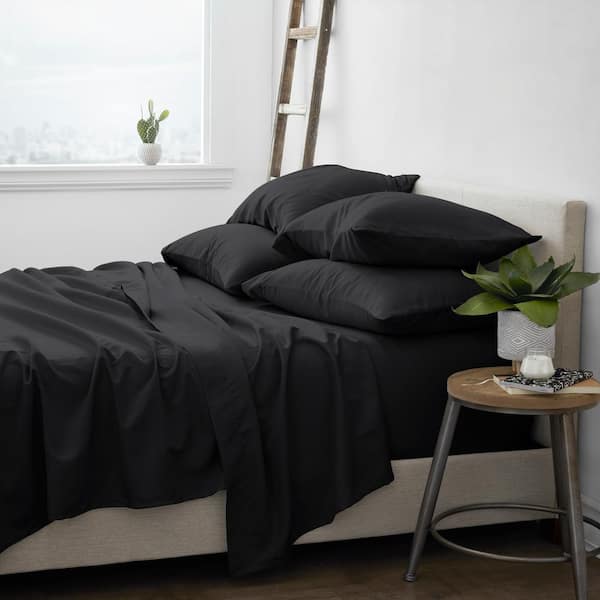 Becky Cameron 6 Piece Black Solid Microfiber Full Sheet Set IEH