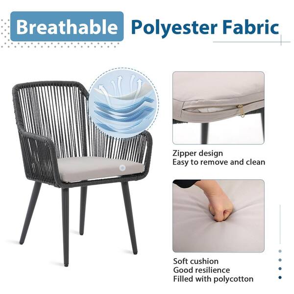 Freestyle Wicker Black Outdoor Dining Chairs, Light Grey