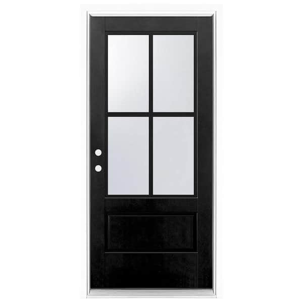 36 in. x 80 in. 3/4 Lite Right-Hand Inswing 4 lite SDL LoE Clear Glass Finished Black Fiberglass Prehung Front Door