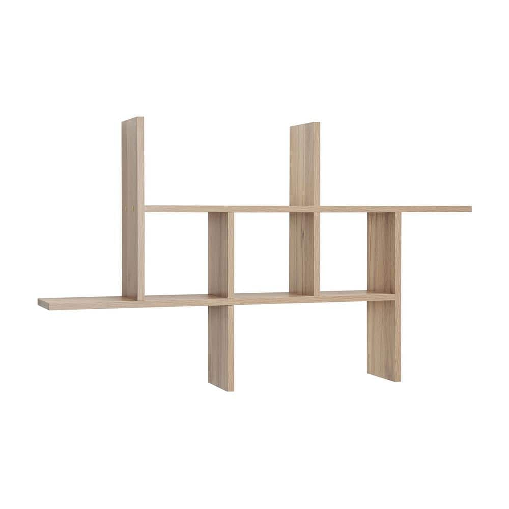 Chestnut Wood Floating Cantilever Cubby Wall Shelf