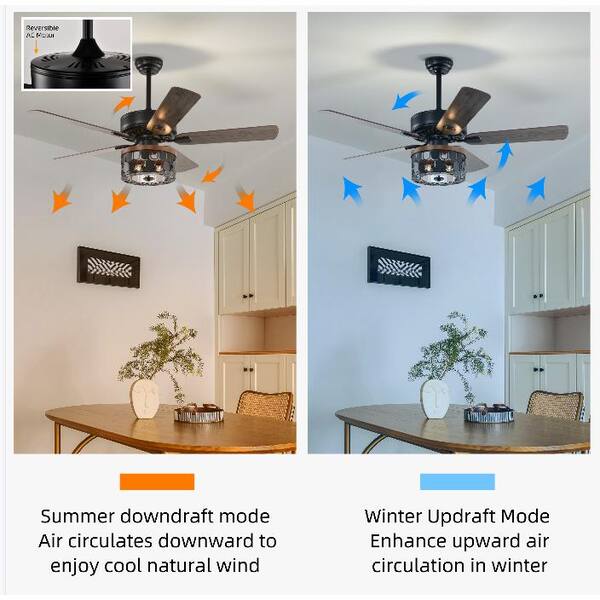 HKMGT Modern 52 in. Indoor Black Ceiling Fan with Mosaic-Style