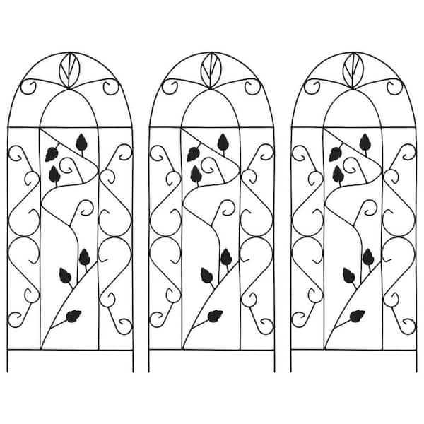 Oyezvary 39.4 in. Sturdy Iron Climbing with Arched Roof for Gardens-Supports Plant Growth, Elegant Black Design, 3-Pack Trellis
