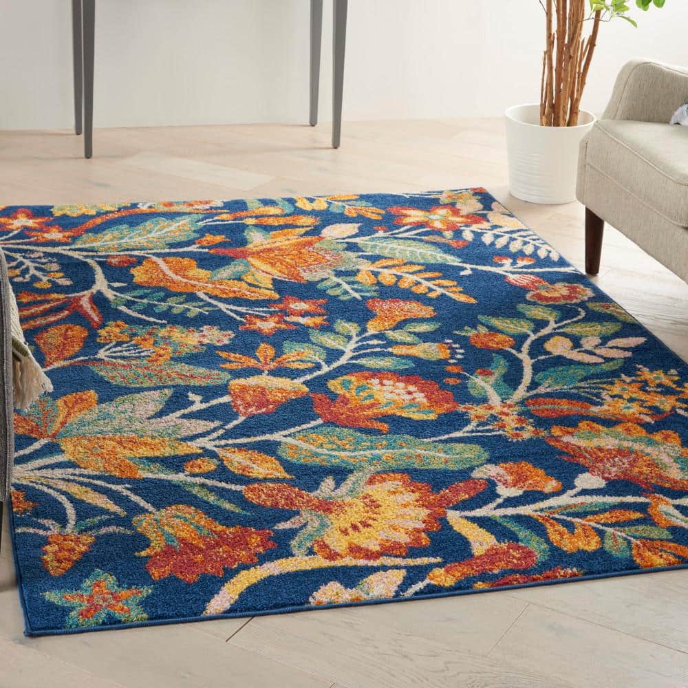 Navy Multicolor Floral 5' x 7' Synthetic Area Rug