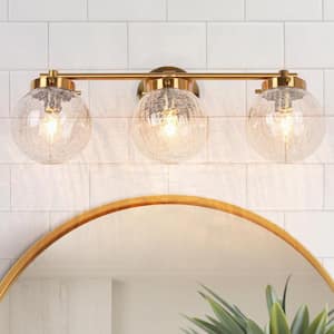 21.7 in. 3-Light Modern Plating Brass Bathroom Vanity Light with Cracked Globe Glass Shades