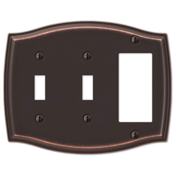 AMERELLE Vineyard 3 Gang 2-Toggle and 1-Rocker Steel Wall Plate - Aged Bronze