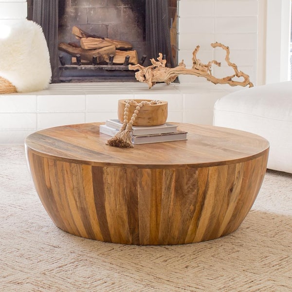 Poly and Bark Goa 36 in. Natural Round Wood Top Coffee Table