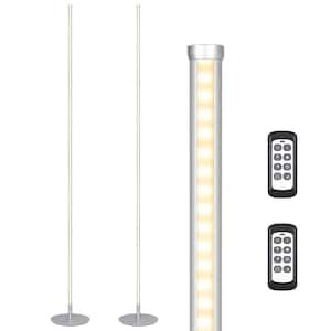 57.5 in. Silver LED Dimmable Standing Floor Lamp for Living Room with Remote Control (Set of 2)