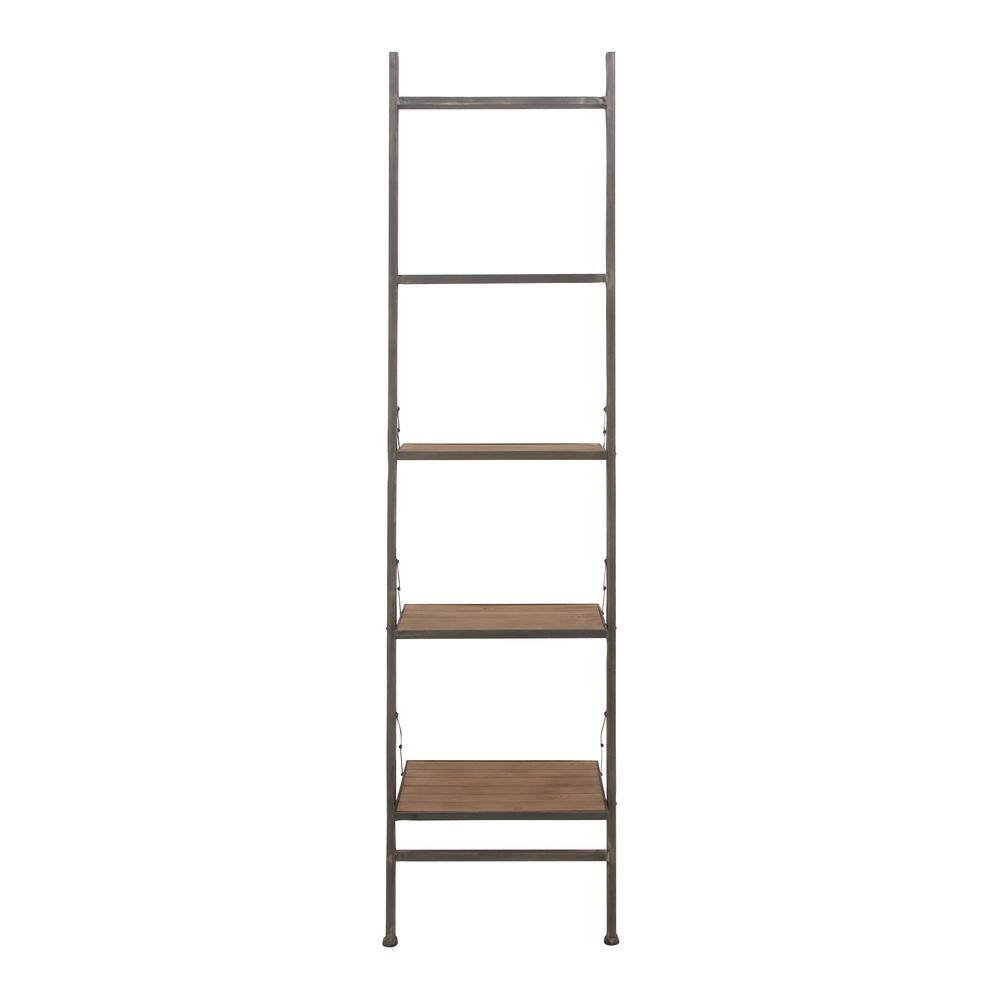 Rustic Brown Wood 4-Tier Ladder Shelving Unit - 77" Height