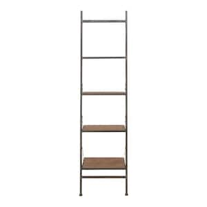 77 in. Dark Brown Wood Industrial 4 Shelf Shelving Unit